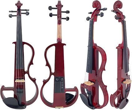 Electric Violin 4/4 Full Size Hand Carved Walnut Wood Ebony Fingerboard Pro Deluxe Hard Case Mongolian Horsehair Bow Featuring 4 Strings Silent Practice Sessions Beginner to Pro (red)