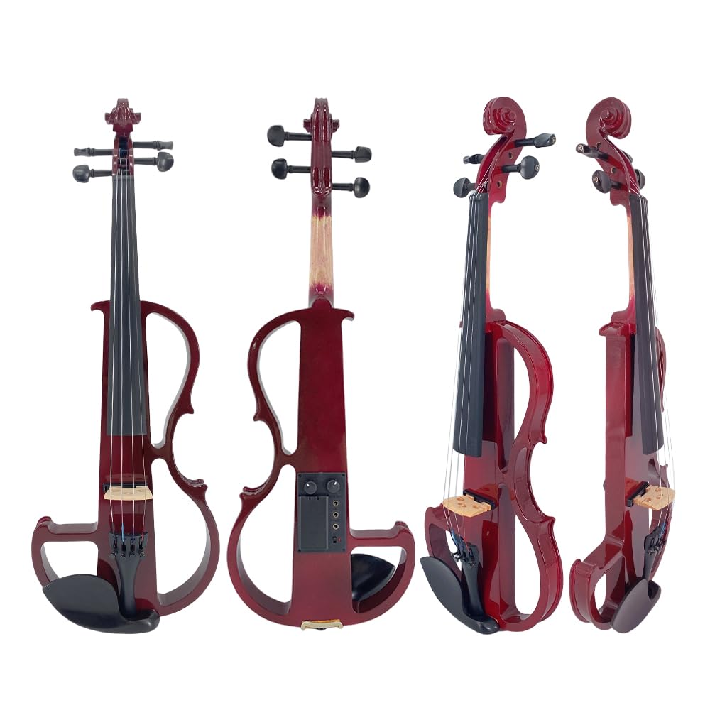 Yinfente - Violino elettrico 4/4 full-size, silenzioso, 4 corde, accessori in ebano, per principianti, studenti, con custodia, fiocco, poggiatesta