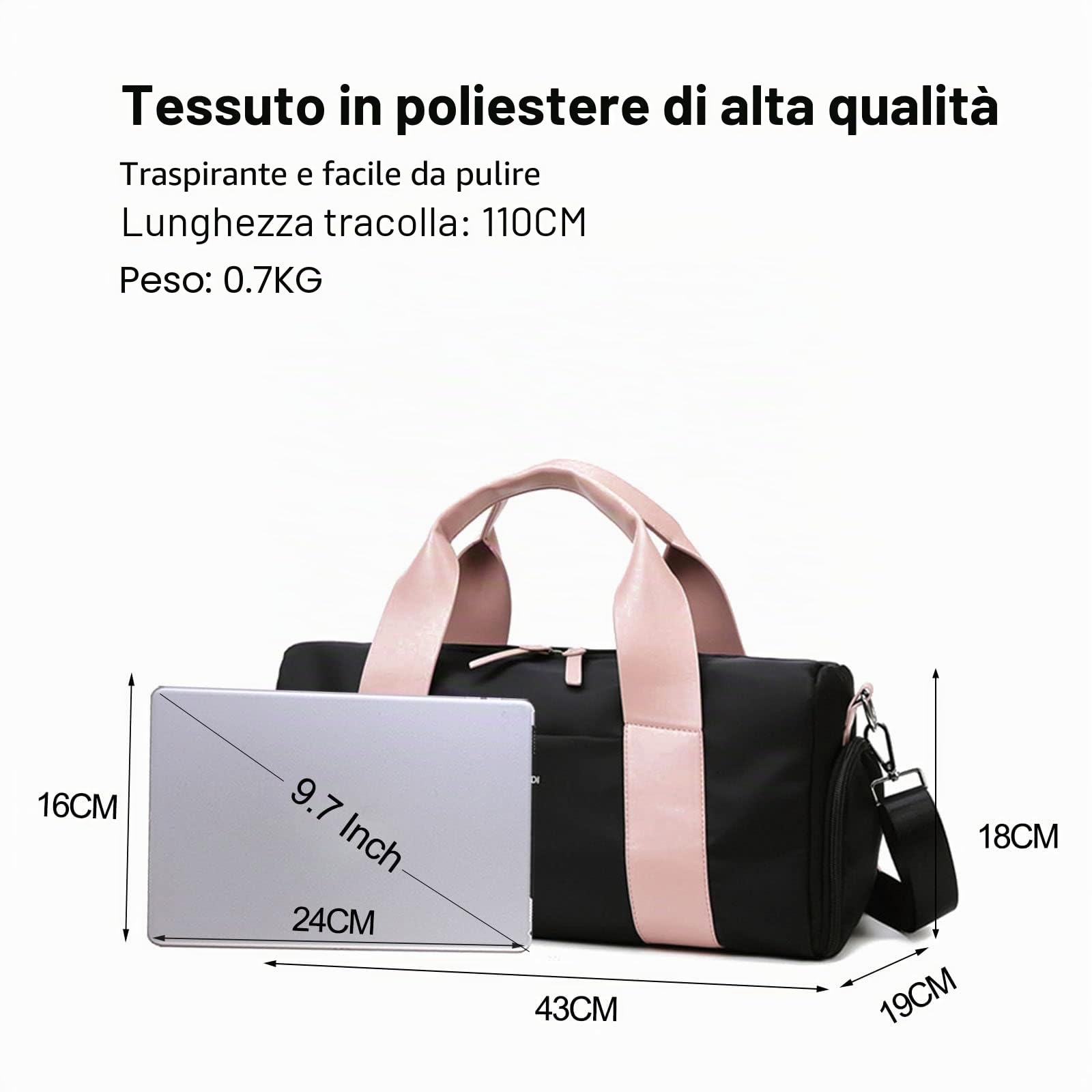 FANDARE Unisex Borsone da Viaggio Borsa Palestra Borsa Sportivo Weekender Borsone Piscina Nascita Ospedale Borsa a Spalla con Scomparto Scarpe & Tasca di separazione bagnata e asciutta Nero Rosa