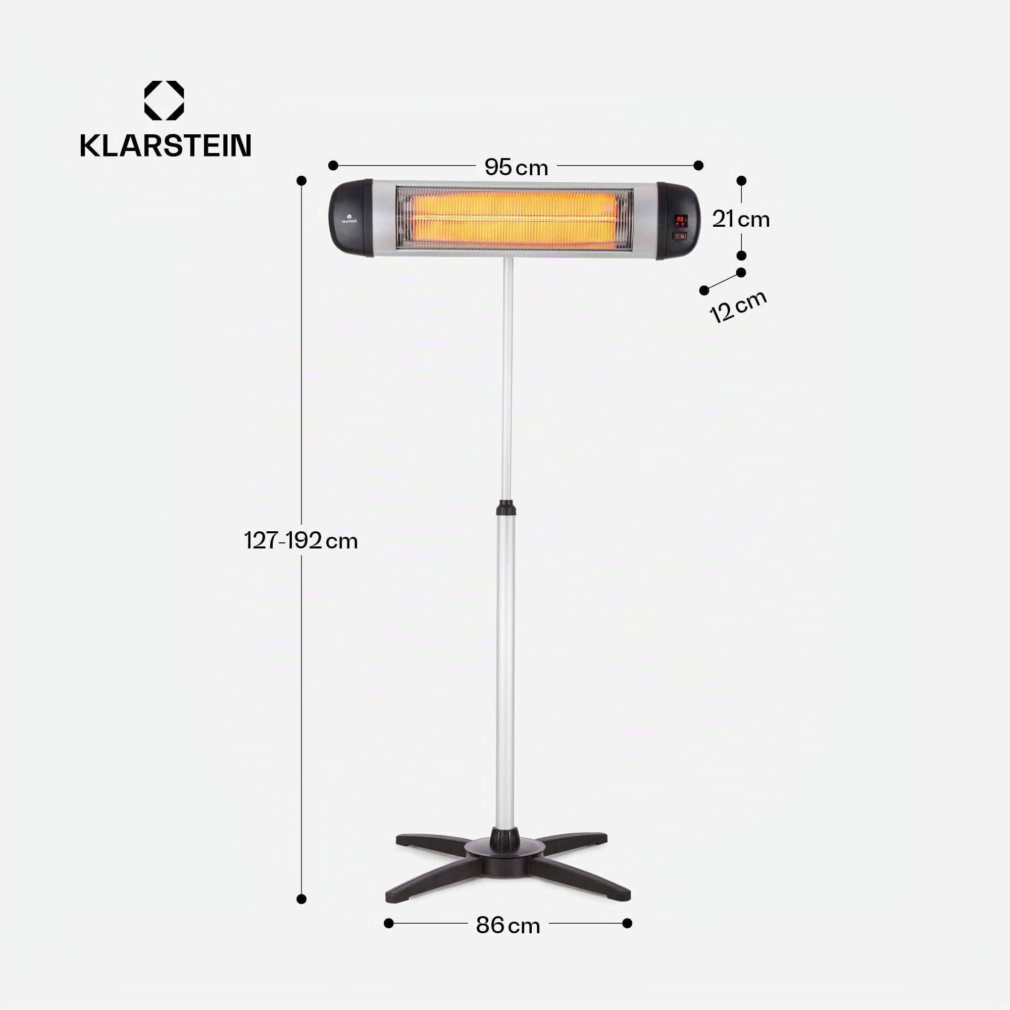 Blumfeldt Heizstrahler, Mobiler Infrarot-Heizstrahler Standgerät, für die Terrasse und Wintergarten, CO2-Freier Wärmestrahler Elektrisch, IP34 Infrarotstrahler, 2500 Watt