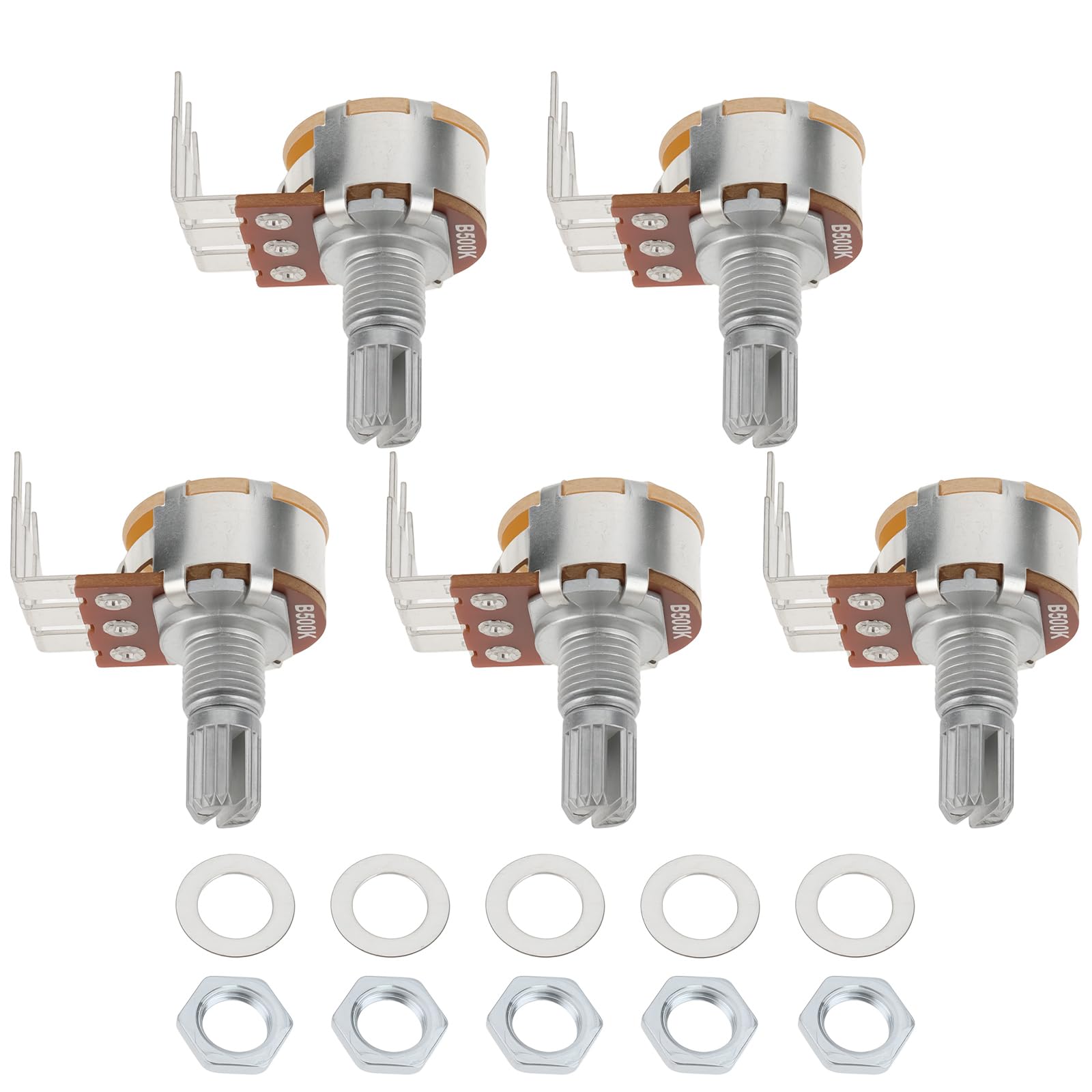 Be In Your Mind 5Pcs B500K 500K Three Terminal Angled Linear Potentiometer for Audio Adjustment Power Amplifier Equipment with Washers and Nuts