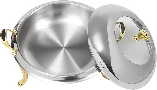 Miniatura 6 de Plato redondo de acero inoxidable, 2.5 L, calentador de bufé, estufa de comedor, calentadores de catering y buffet con soporte de combustible, para