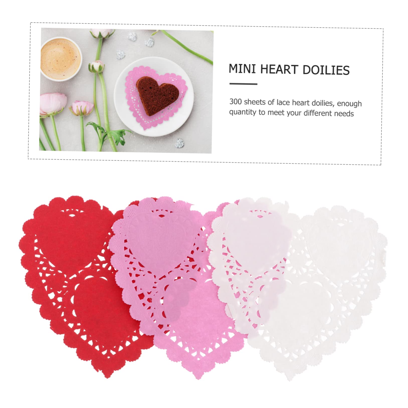 NAMOARLY Valentine's Day Heart Doilies 300 Count Paper Place Mats Wedding Decor Mini Doily Paper Pad Food-grade Material