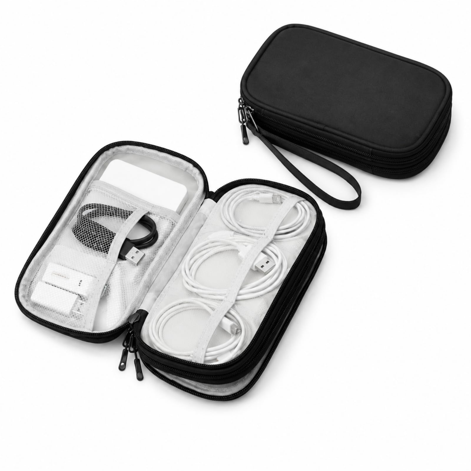 Waterproof Double Layers Travel Cable Organizer Bag Portable Electronic Accessories Storage Carry Pouch for Cord, Charger,Phone,Earphone,Black