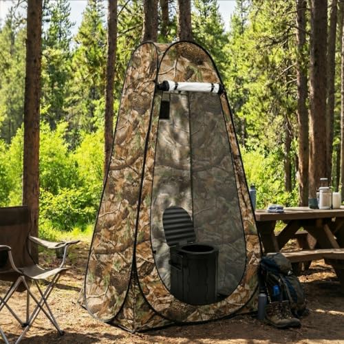 Inodoro portátil para camping con tienda de privacidad - Juego de inodoro plegable para adultos y personas mayores - Baño exterior emergente para viajes miniatura 5