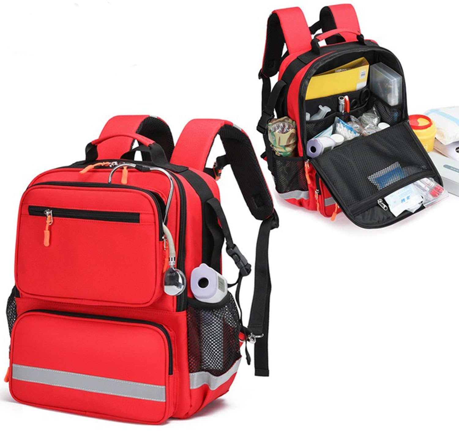 Bolsa De Primeros Auxilios Mochila Médica Vacía, Mochila Trauma con Reflectante, Mochila De Emergencia, Multibolsillos para Senderismo Viajes Excursiones