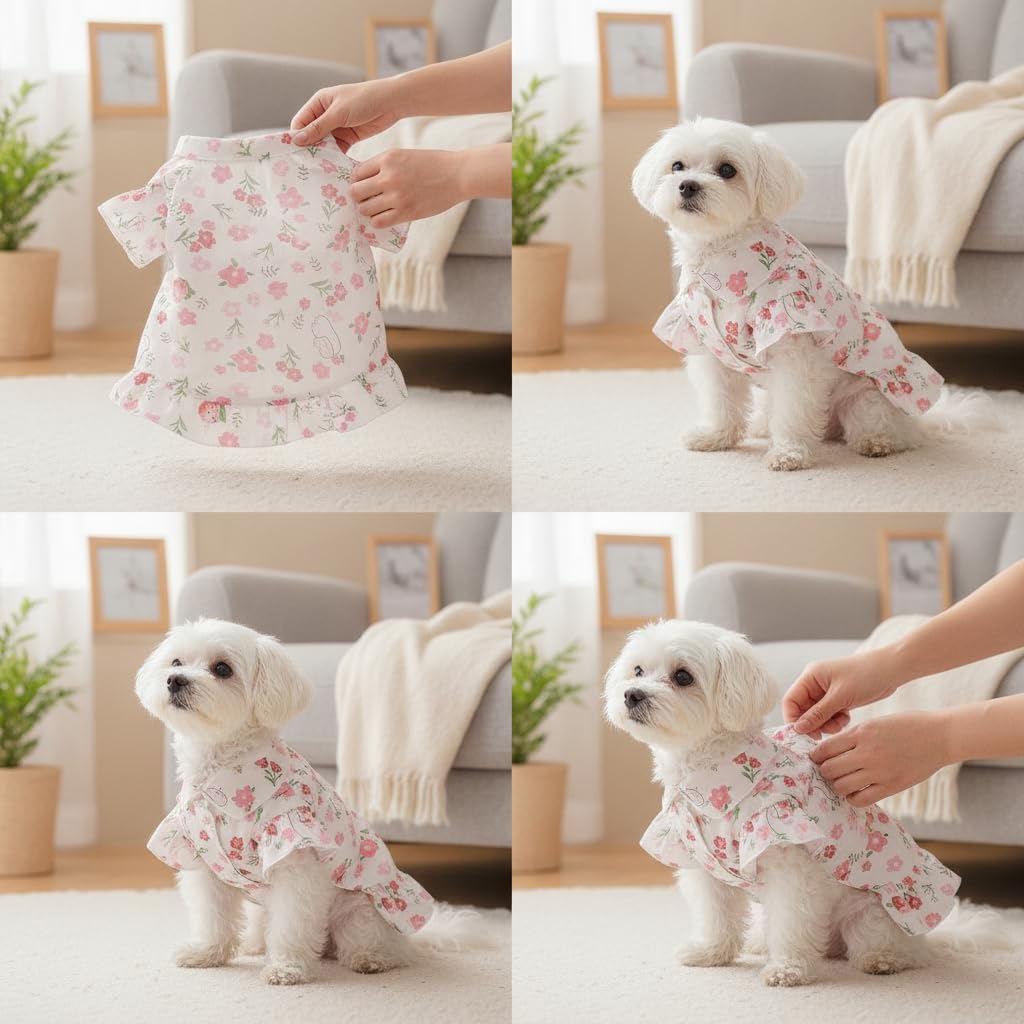 Kleid für kleine bis mittelgroße Hunde, Atmsaktives Prinzessin Kleid für Frühling und Sommer, für besondere Anlässe, Gelb mit Ananas, Gelb, S (empfohlen 14-17,5 kg)