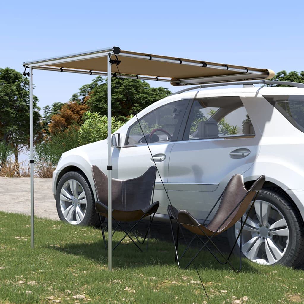 Mangloder Wohnwagen-Markise 2,4x2,5x2,15 m Beige aus Aluminium und Polyester für Camping, Outdoor, Festivals, Garten, Strand und Reisen, leicht, wasserdicht, inklusive Aufbewahrungstasche