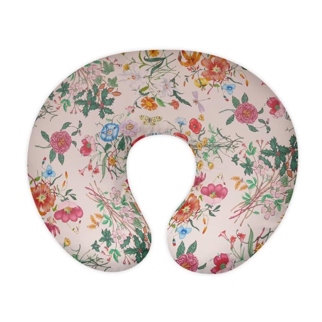 Jeiento Color Floral Nursing Pillow Covers Flowers Breastfeeding Pillowcase Snug Pillow CoversTummy Time, Baby Sitting Support, Awake-Time Support,Cover Only