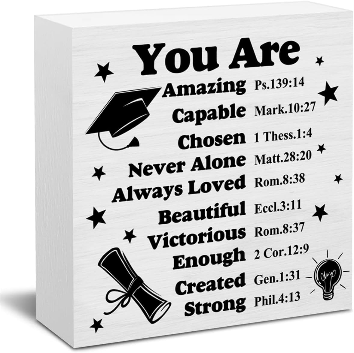 Graduation Bible Verse Box Sign 5x5 Inch Wooden Desk Decor