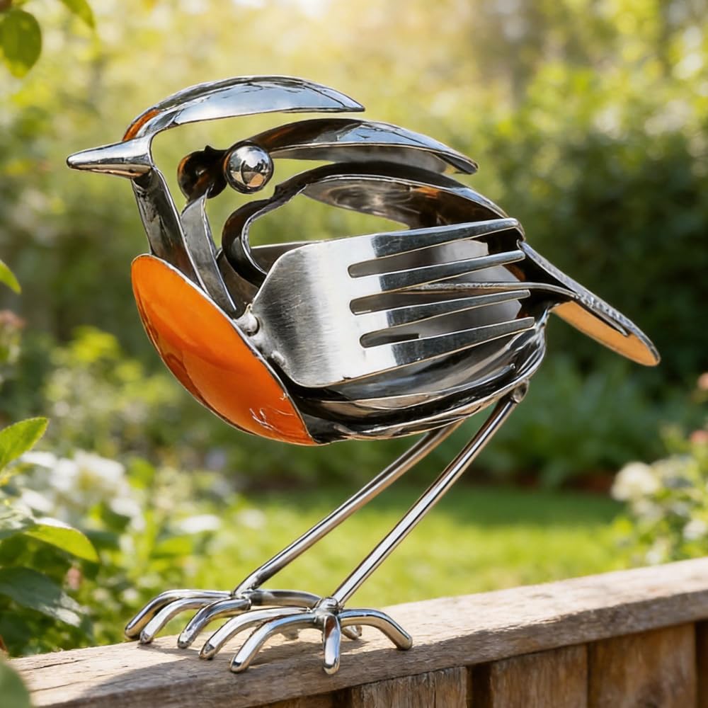 Metal Robin Garden Ornament, 2026 New Robin Bird Scrap Metal Art Sculpture, Handcrafted Bird Statue, Rustic Red Chest Bird Statue, Garden Ornaments Outdoor for Garden, Patio, Office Desk (1PC)