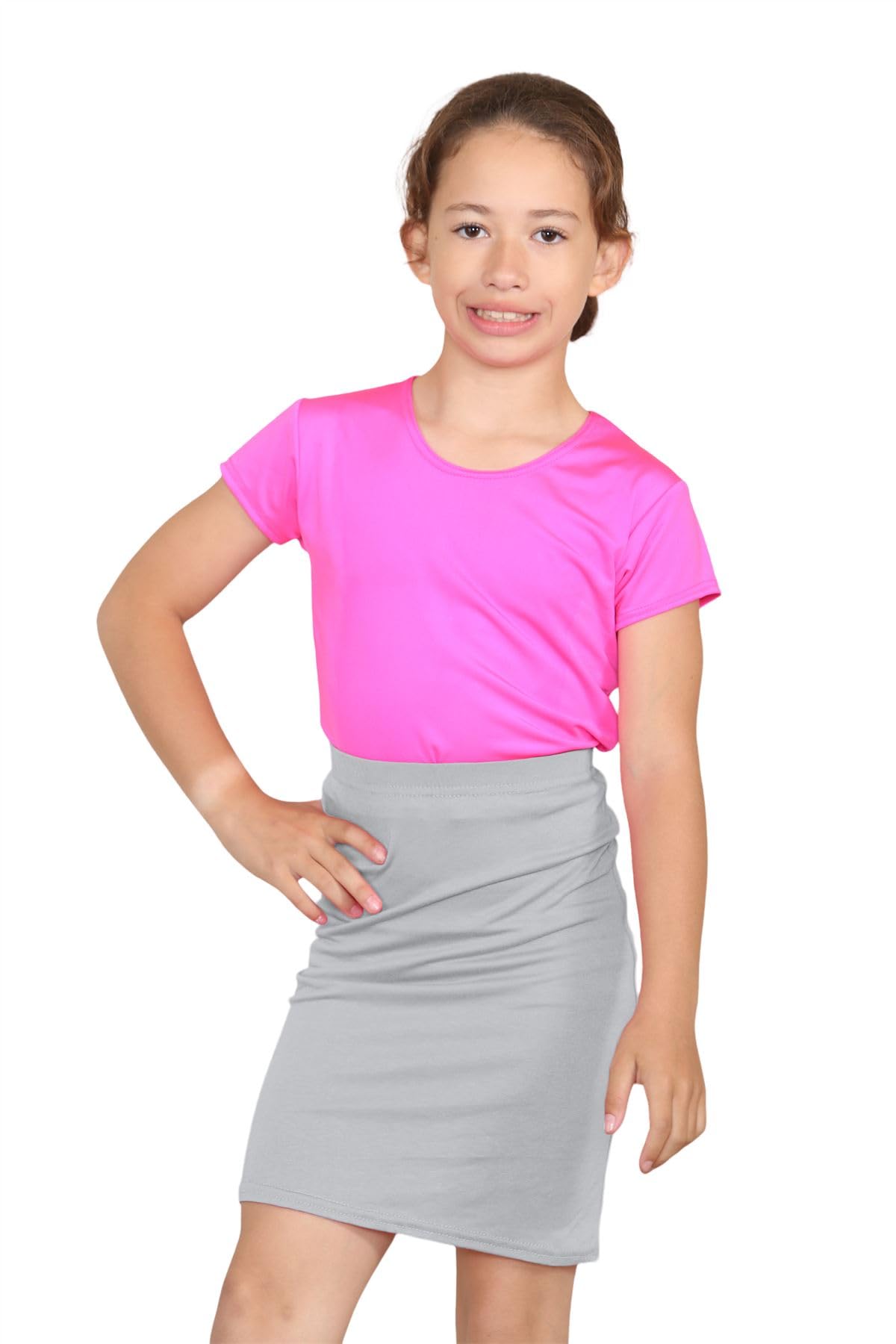 Hamishkane Girls Grey Kids Plain Pencil Skirt Elastic Waist Bodycon Tube Stretchy Casual School Midi Skirt