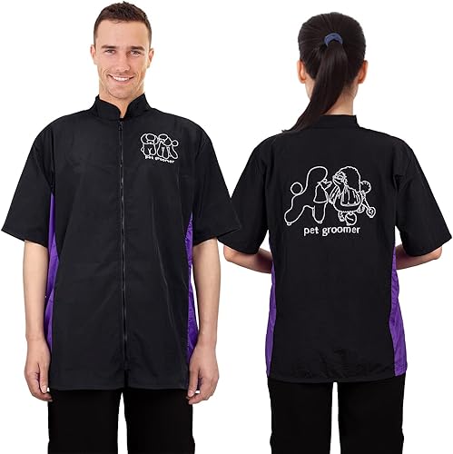 Miniatura 8 de Noverlife Pantalones de aseo transpirables, tamaño XL, pantalones esteticistas antiestáticos para mascotas con 2 bolsillos, uniformes de peluquería