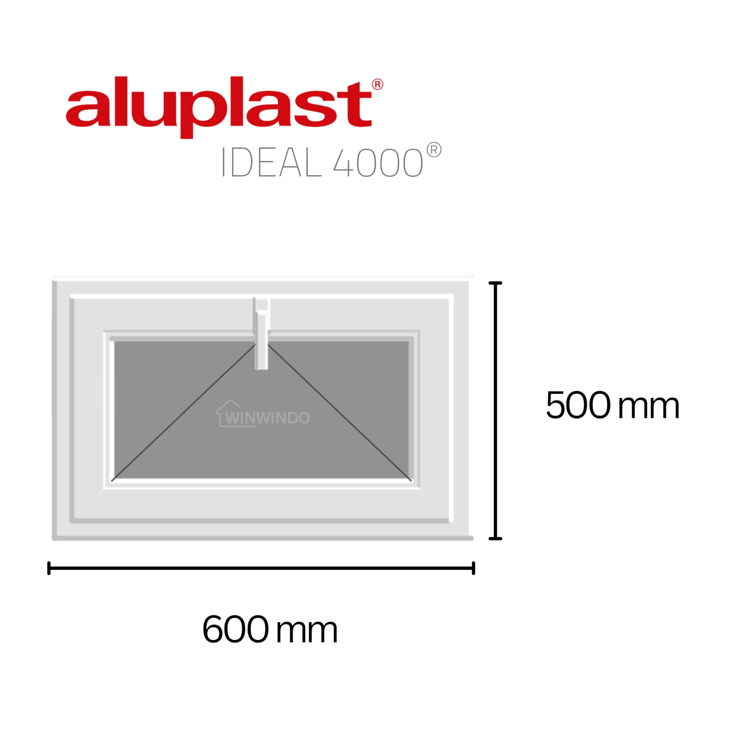 Finestra in PVC rinforzato 600 x 500 bianco | oscillante | vetro Climalit opaco | Profilo Aluplast | Consegna 24/48 ore