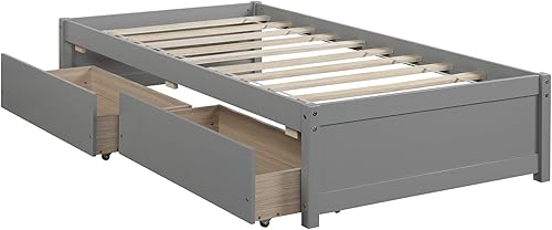 JULYFOX Sofá cama individual con 2 cajones, marco de cama sin cabecero, no necesita somier, construcción de madera de pino resistente, ahorro de