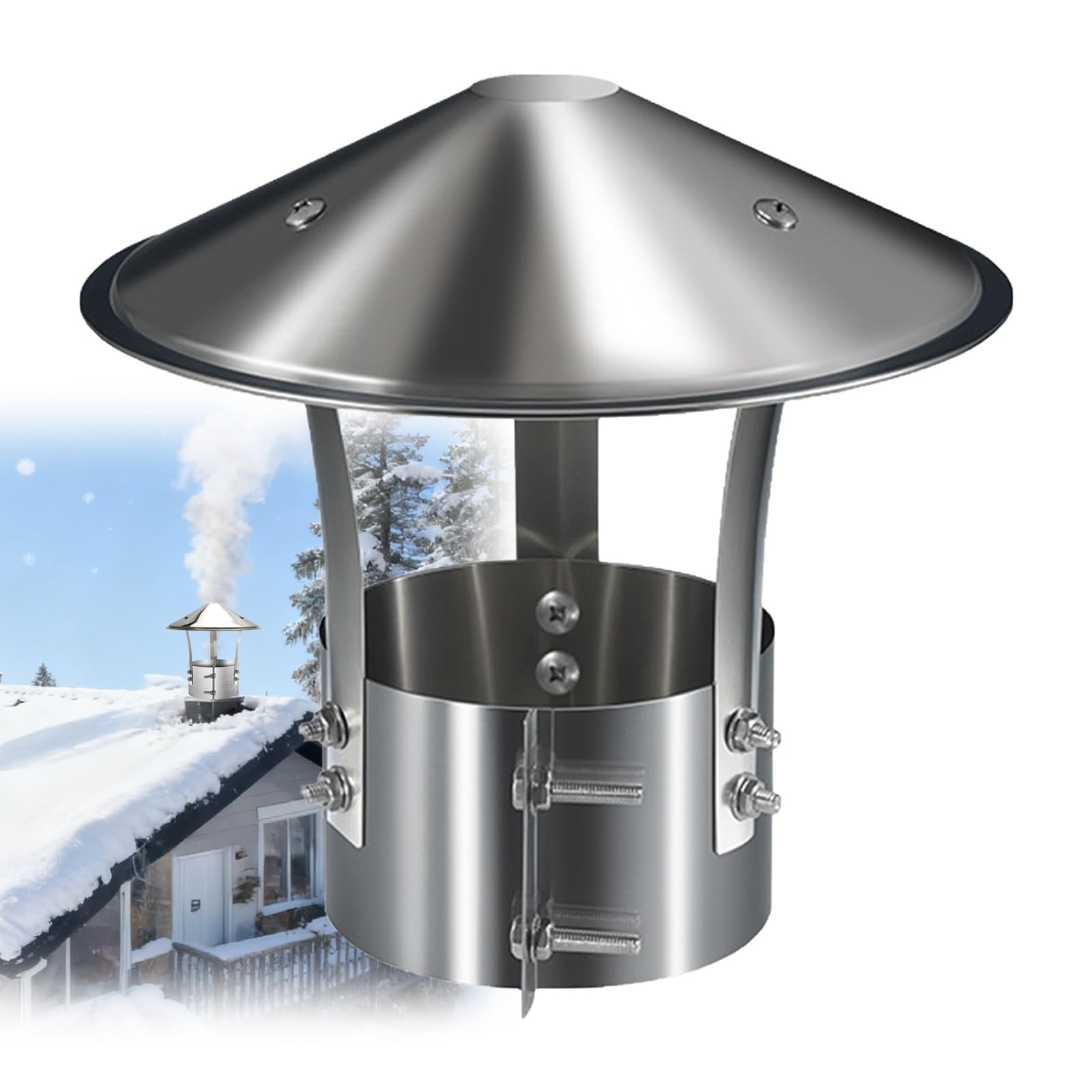 OYSKGNCMW Chimney Cowl 201 Stainless Steel Chimney Cap 3" 4" 5" 6" 7" Exterior Stove Pipe Topper Fireplace Exhaust Chimney Vent Caps Weather-Proof Roof Cap Chimney Cover(130mm/5.1in)