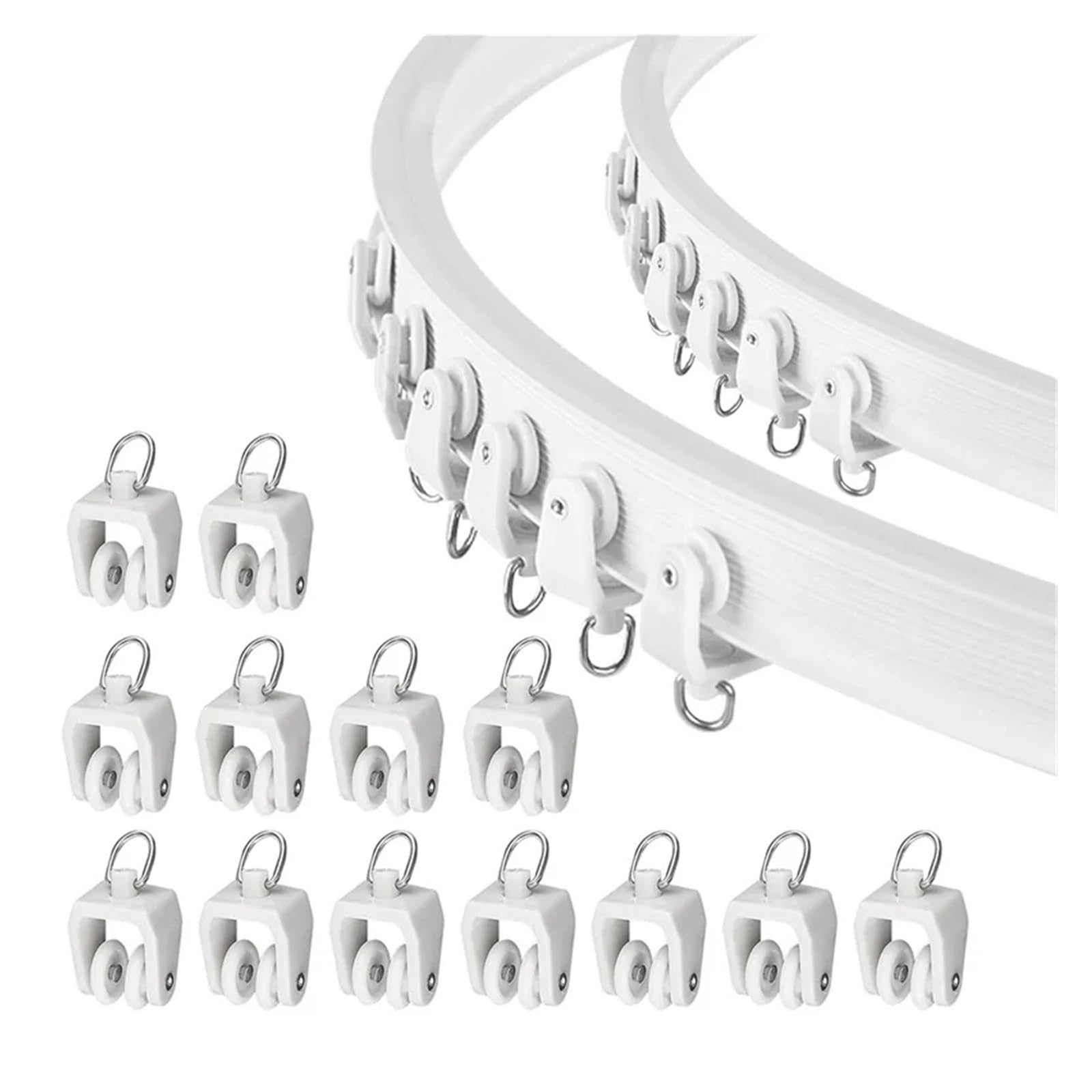 15/30/50 Stück Deckenvorhang-Laufrollen, flexibel, biegbar, 11 mm, weißer Kunststoff, Vorhangschienengleiter mit Haken Zum Aufhängen von Duschvorhängen(Color 3,30pcs)