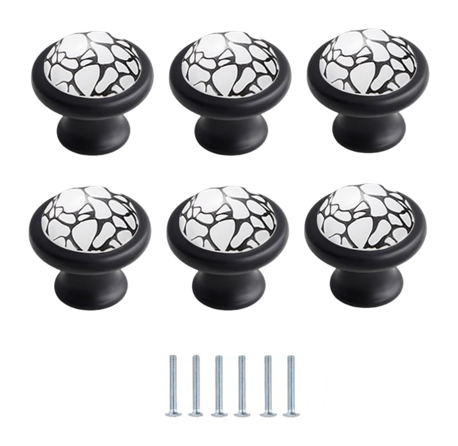 LQZAXSRDR Ceramic Cupboard Drawer Handle Knobs, Ceramic Door Knobs Single Hole Pack of 6 Multicolor 37mm(Black)