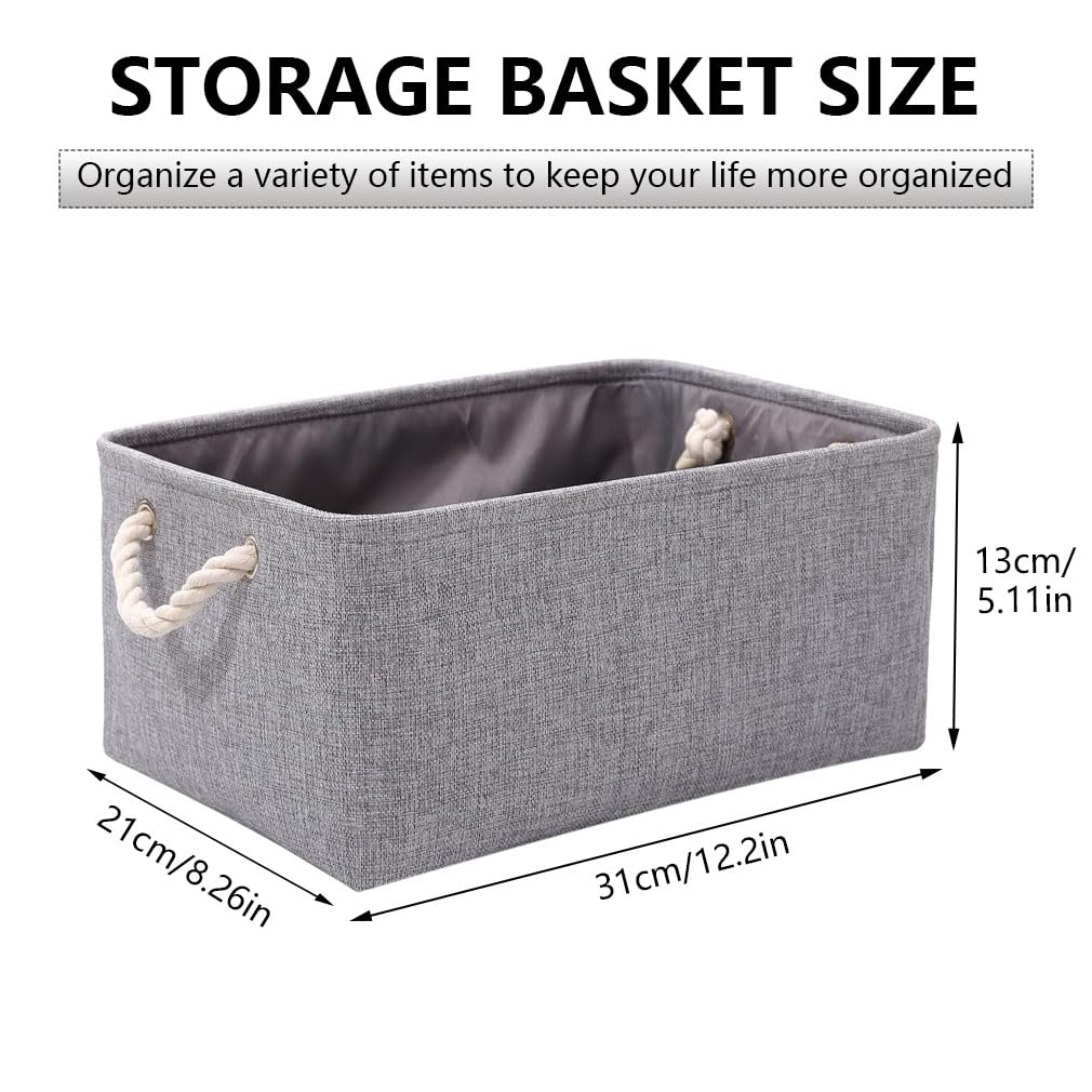 June Tech 3 Pcs Fabric Canvas Storage Boxes with Handles - Small Grey Storage Basket for Cupboards Shelves, Toys, Clothes, Office - Image 4
