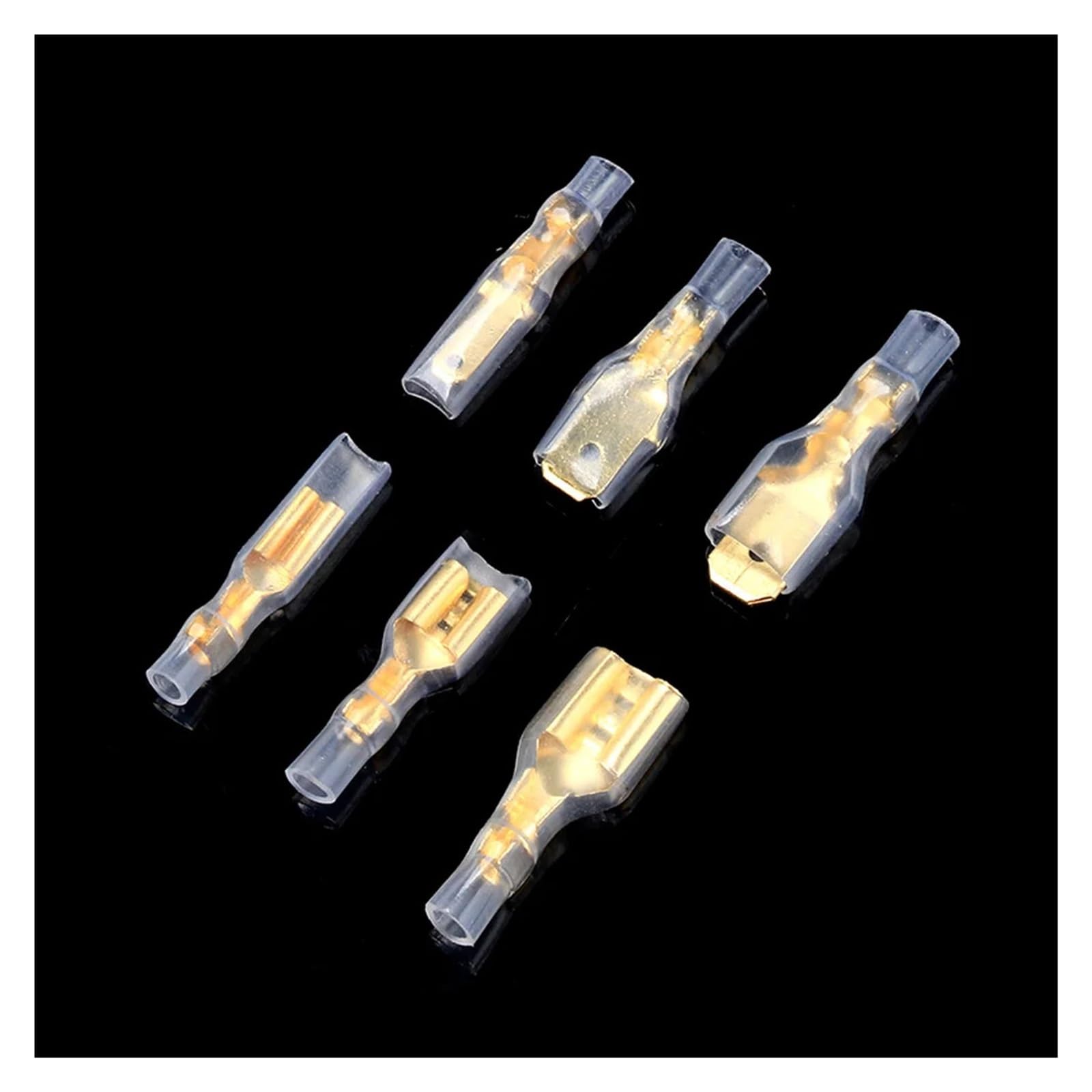 TSIOHKBS 30-300PCS Golden Male & Female Spade Connector Electrical Wire Crimp Terminal Insulated Transparent Sleeve Kit(6.3mm,30PCS(10Sets))