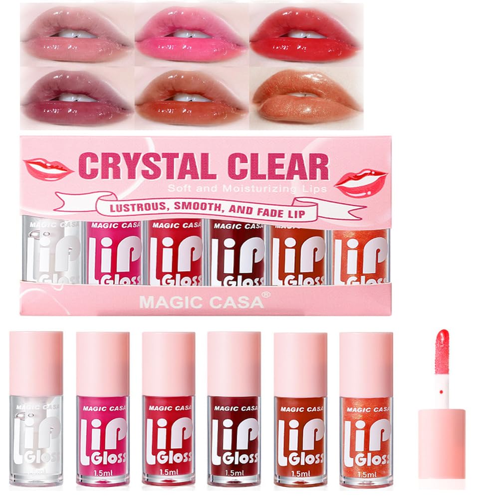 SYOSI6 Colors Lip Gloss Set, Clear Lip Gloss Glow Lip Oil For Woman, Soft and Smooth Lip Gloss Pack, Plumping Lip Oil Tinted, Smooth Shimmer Glossy, Moisturizing Long Lasting Lip Glow Balm Lip Care