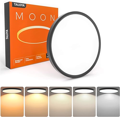 Miniatura 90 de TALOYA Lámpara de techo LED negra de 10 pulgadas, montaje empotrado, CCT 5 en 1 seleccionable (3000K/3500K/4000K/5000K/6500K), 2000LM 0.94 pulgadas