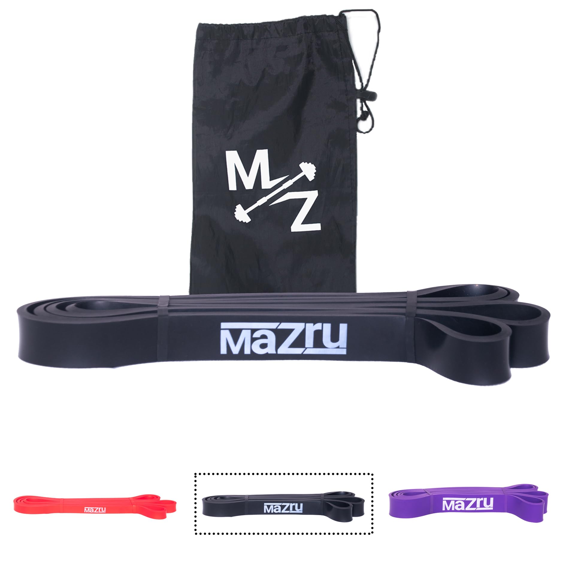 MazruStrength and Fitness Resistance Pull Up Bands - Latex Stretch Material, Assist Pull Ups, Enhance Warm Up and Training, Improve Mobility, Stretching and Exercise
