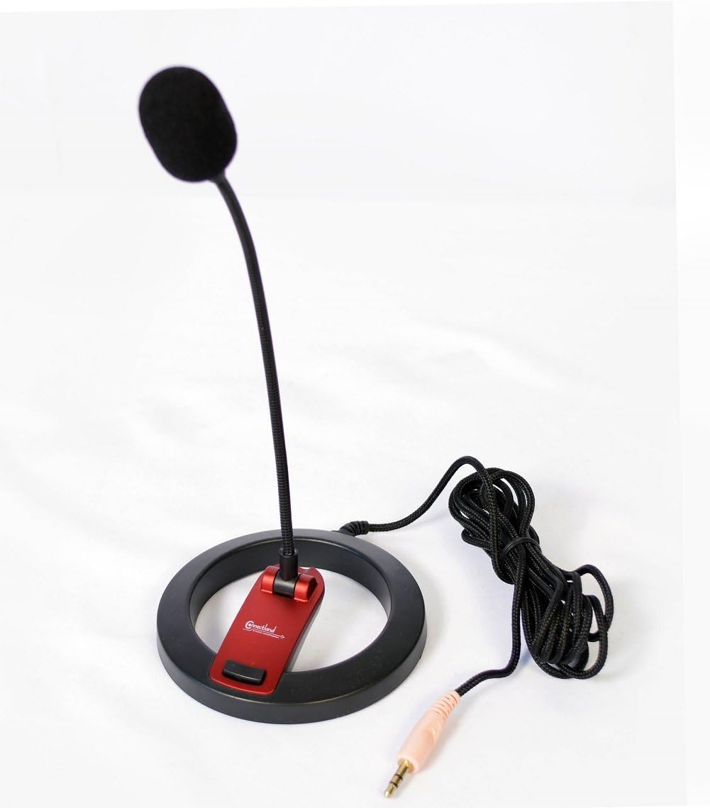 PC Goose Neck Microphone, Computer Microphone With Mute Switch and Stand, Plug And Play 3.5mm Microphone For Desktop/Laptop/iPad/Tablet
