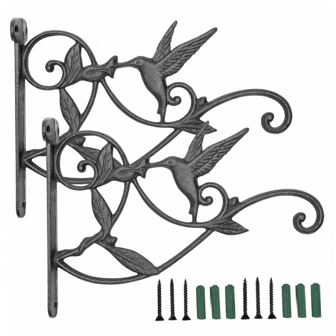 Plant Hangers, 2 Pack Cast Iron Wall Hooks, Rustic Black, Standard