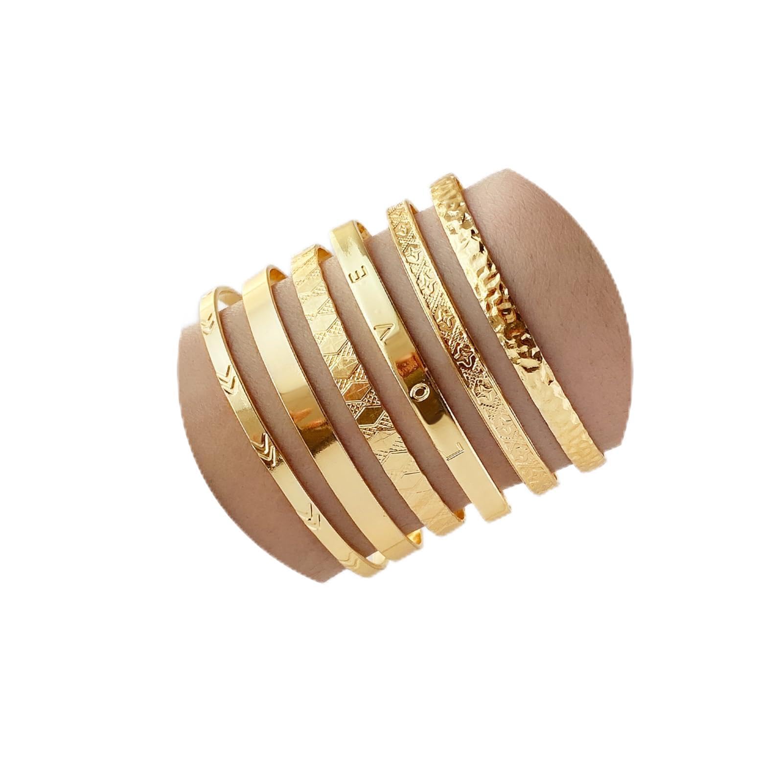 Gold Bangle Bracelets For Women, 14k Gold Plated Multi Layer Stackable Cuff Bracelet Set, Trendy Elegance Charms Non Tarnish Minimalist Textured Boho Jewelry Gift for Women