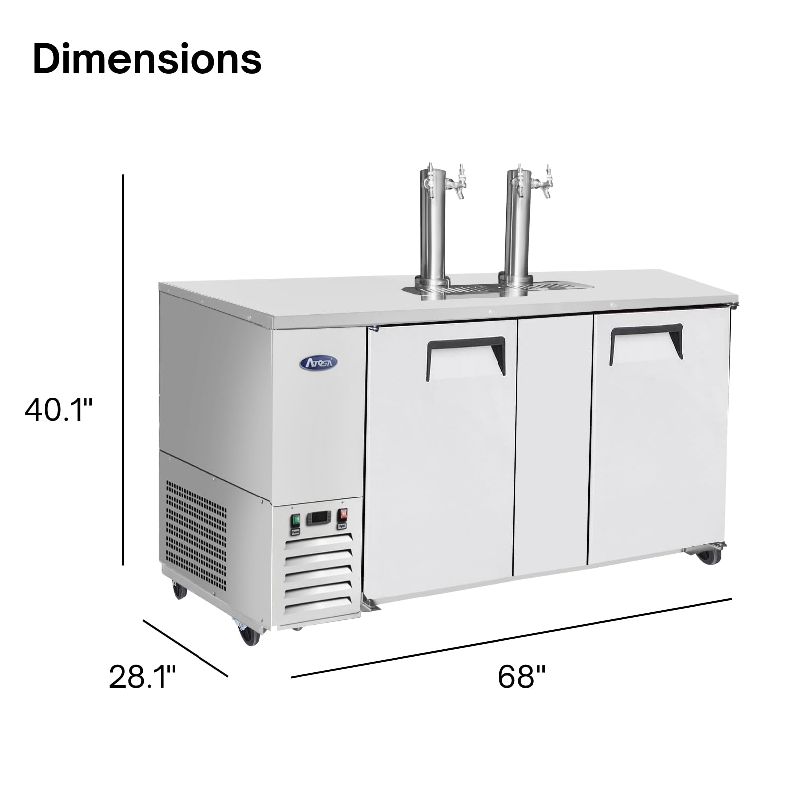 Atosa Mkc68gr 68" Kegerator Beer Dispenser Draft Direct Draw For Restaurant Hotel Pub Bar | (3) 1/2 Barrel Keg, 17.3 Cu Ft Capacity | (2) Dual Faucet Tower | Stainless Steel Top, 115v (33°F – 40°F) on Fridge.com - View 4