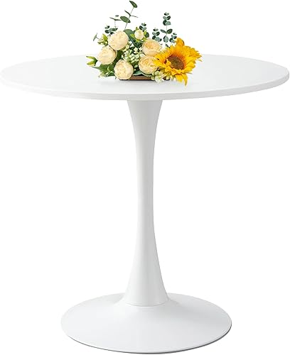 Miniatura 10 de Mesa redonda negra de 31.5 pulgadas para 4 personas, mesa de comedor de tulipanes de mediados de siglo, mesa de MDF y pedestal, mesa auxiliar de