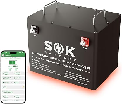 SOK Battery 12V 280AH LiFePO4 Lithium Battery 8000+ Cycles Support with Bluetooth, Smart BMS, Built-in Heat Pad Can be Charged at a Minimum of -4F/-20C for RV, Solar, Marine, Off Grid