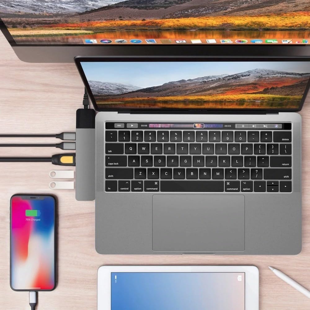 HyperDrive Hub USB-C, 6-in-2 Adattatore Duo in Alluminio con Gigabit Ethernet, Alimentatore da 100W, 40 Gbit/s USBC, 2 USB-A 3.0, 4K-HDMI, Adattatore Thunderbolt 3 per MacBook Pro 2020 2019, Grigio