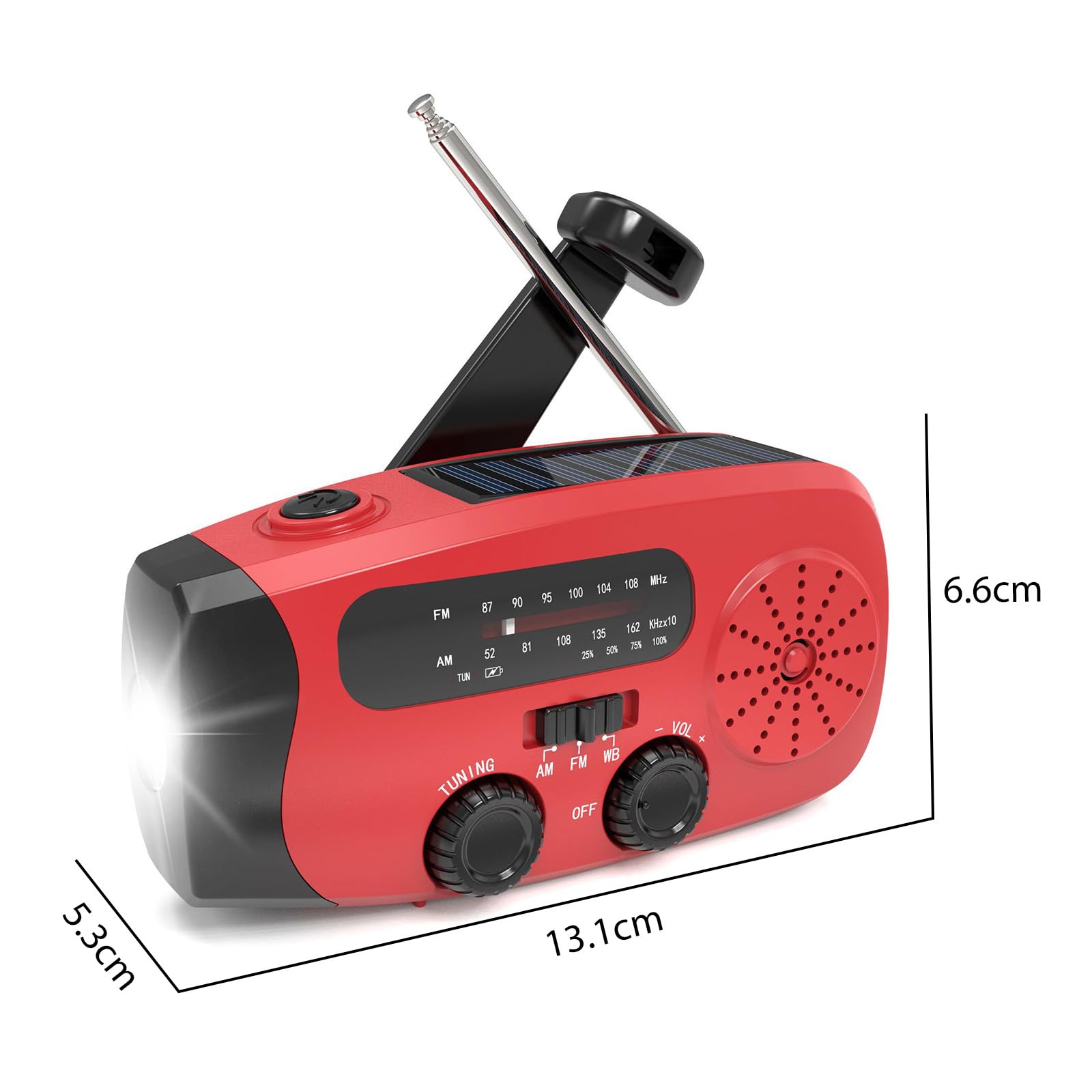 Radio solaire d'urgence à manivelle AM/FM météo avec lampe LED et alarme SOS, batterie 2000 mAh