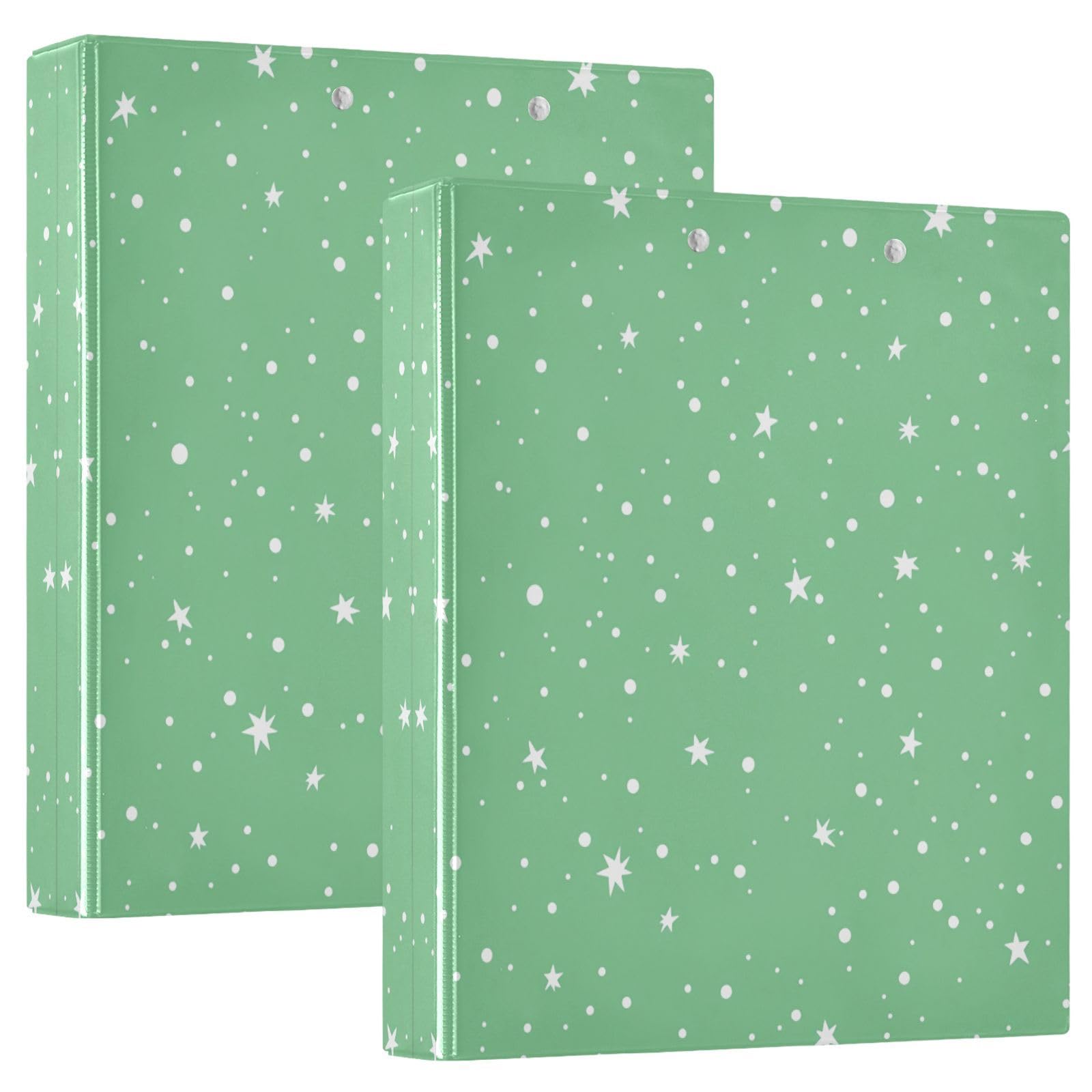 Carpetas de 3 anillos de 1.5 pulgadas con estrellas y puntos decorativos redondos con clip de metal, organizador A4 para oficina en casa, paquete de 2