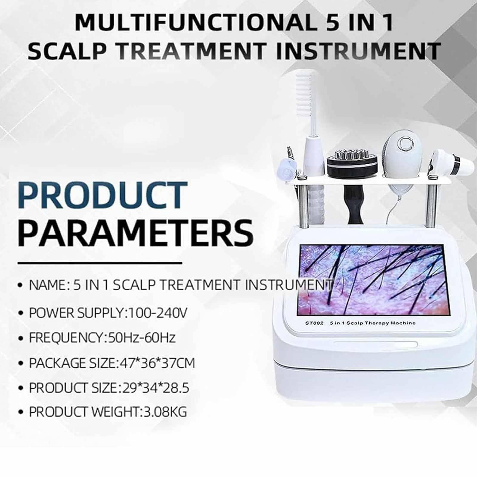 Detector De Cuero Cabelludo 10 Pulgadas,Equipo 5 En 1 para Masaje Capilar,Análisis De Piel Y Grasa,Analizador Capilar para Diagnóstico De Piel con 5 Asas,para Pérdida De Cabello,Humedad