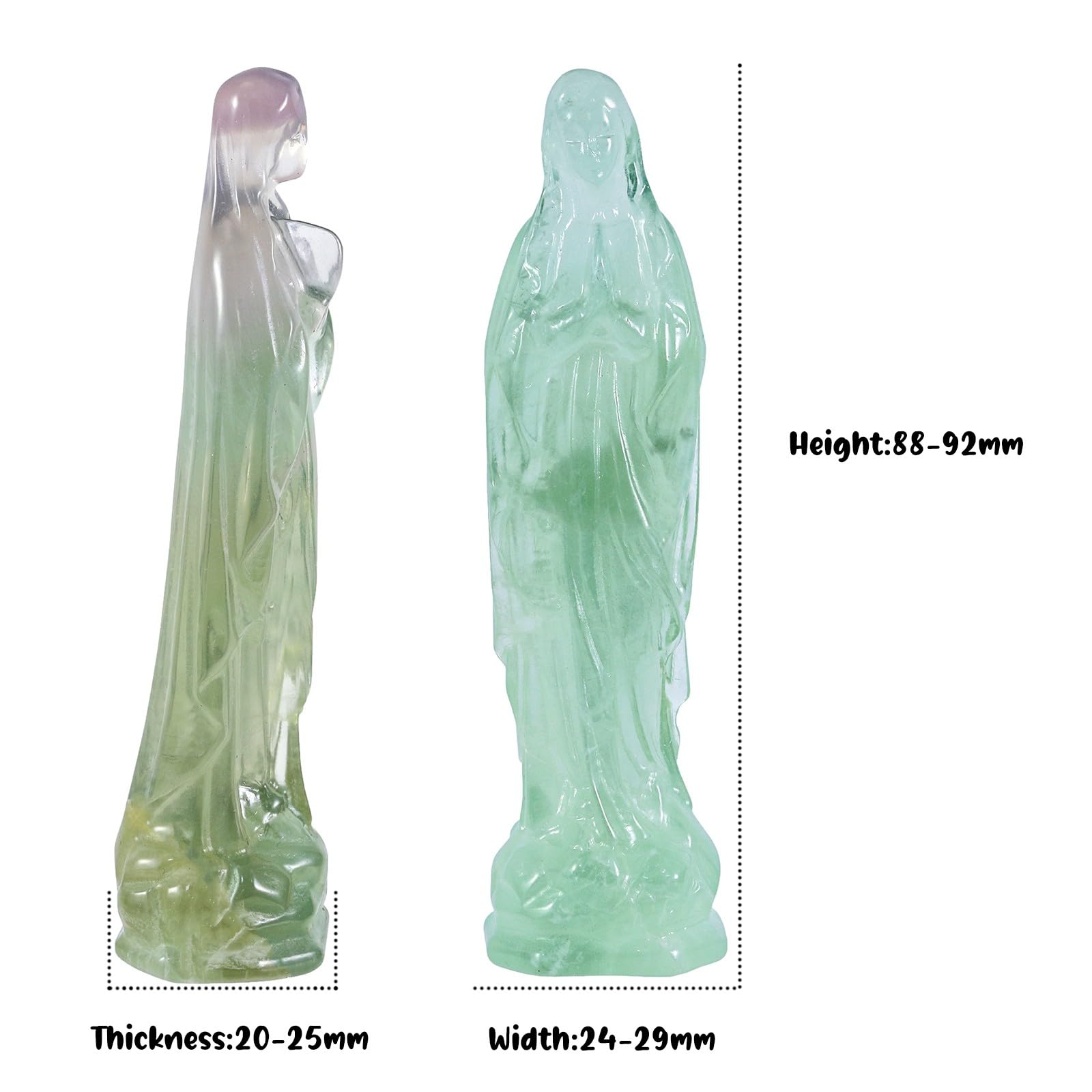mookaitedecor Natural Fluorite Carved Crystal Holy Mother Mary Statue Ornament for Home Office Decor 8.8cm Praying Blessed Virgin Mary Figurine Indoor Healing Stone Sculpture Religious Gift - Image 2
