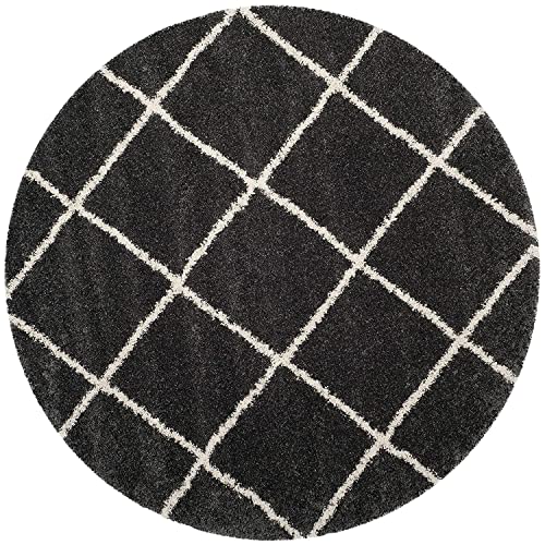 Image of Trellis Design Microfiber Hand Woven Shaggy Carpet Collection with 2 inch Pile Height Carpet for Living Room Size 11x11 feet Square coular Dgrey /Ivory