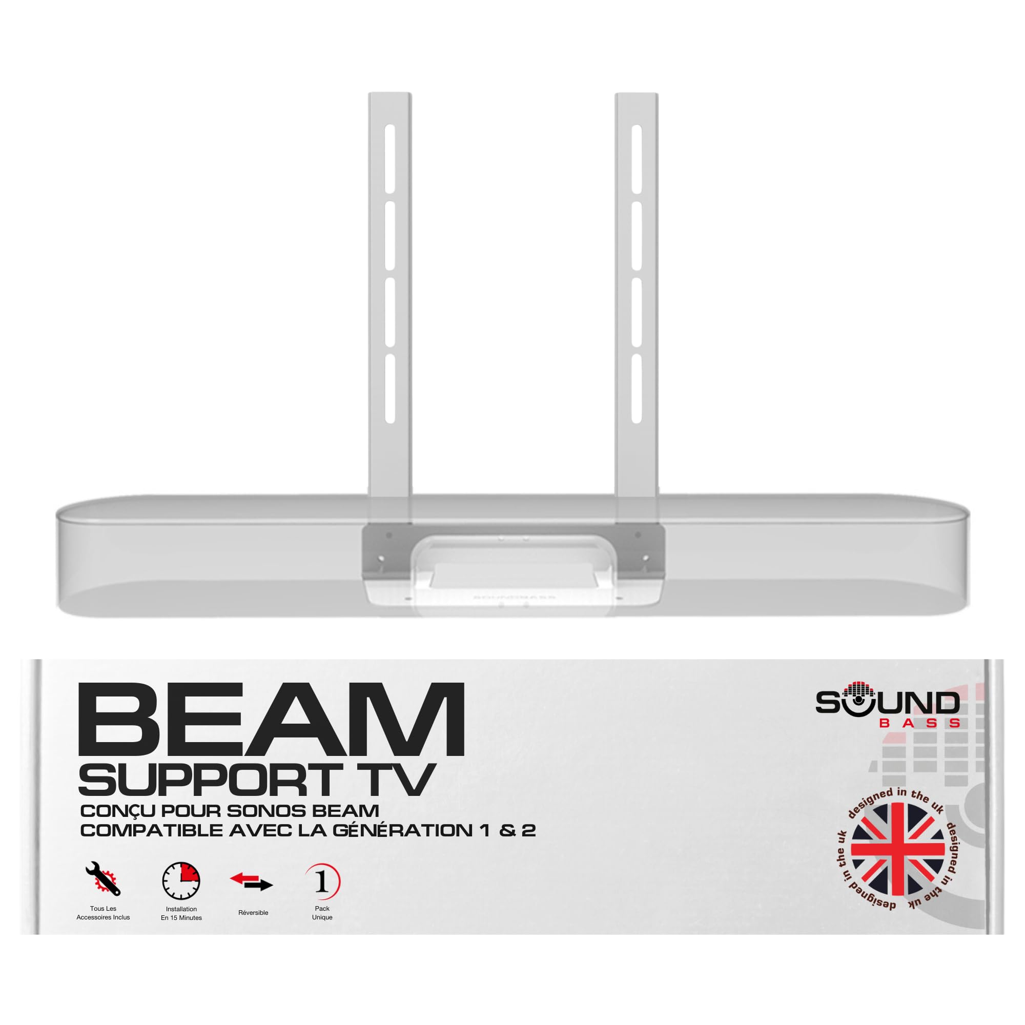 Sound bass Fixation TV pour Barre de Son Beam, sous Le TV, Blanc