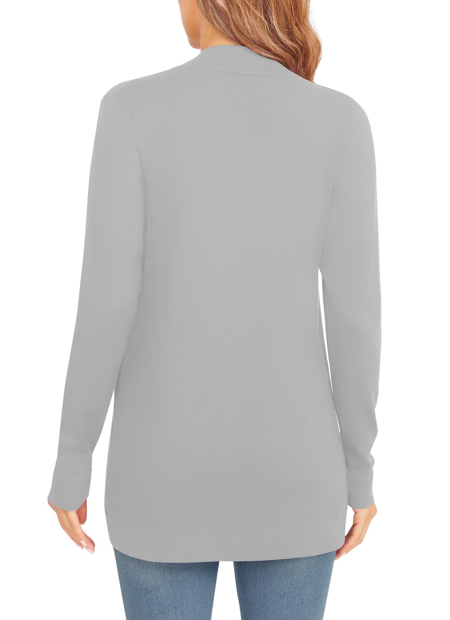 Mujeres Elegante Ligero Manga Larga Cardigan Dobladillo Curvo Frente Abierto Punto Suéter con Bolsillos