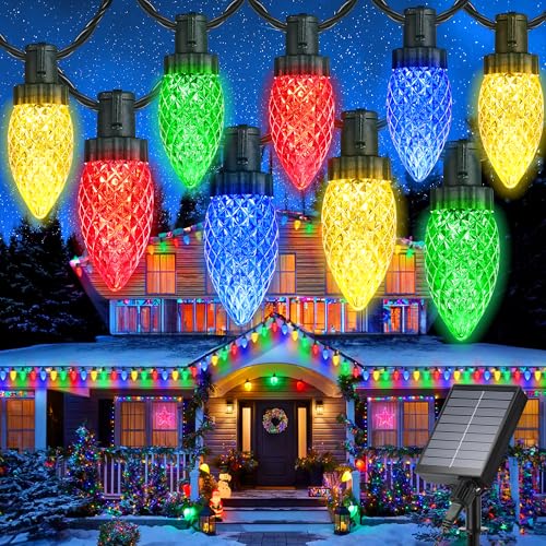 iBaycon Solar C9 Christmas Lights Outdoor, 65FT 100LED C9 Strawberry String Light, 8 Modes Solar...
