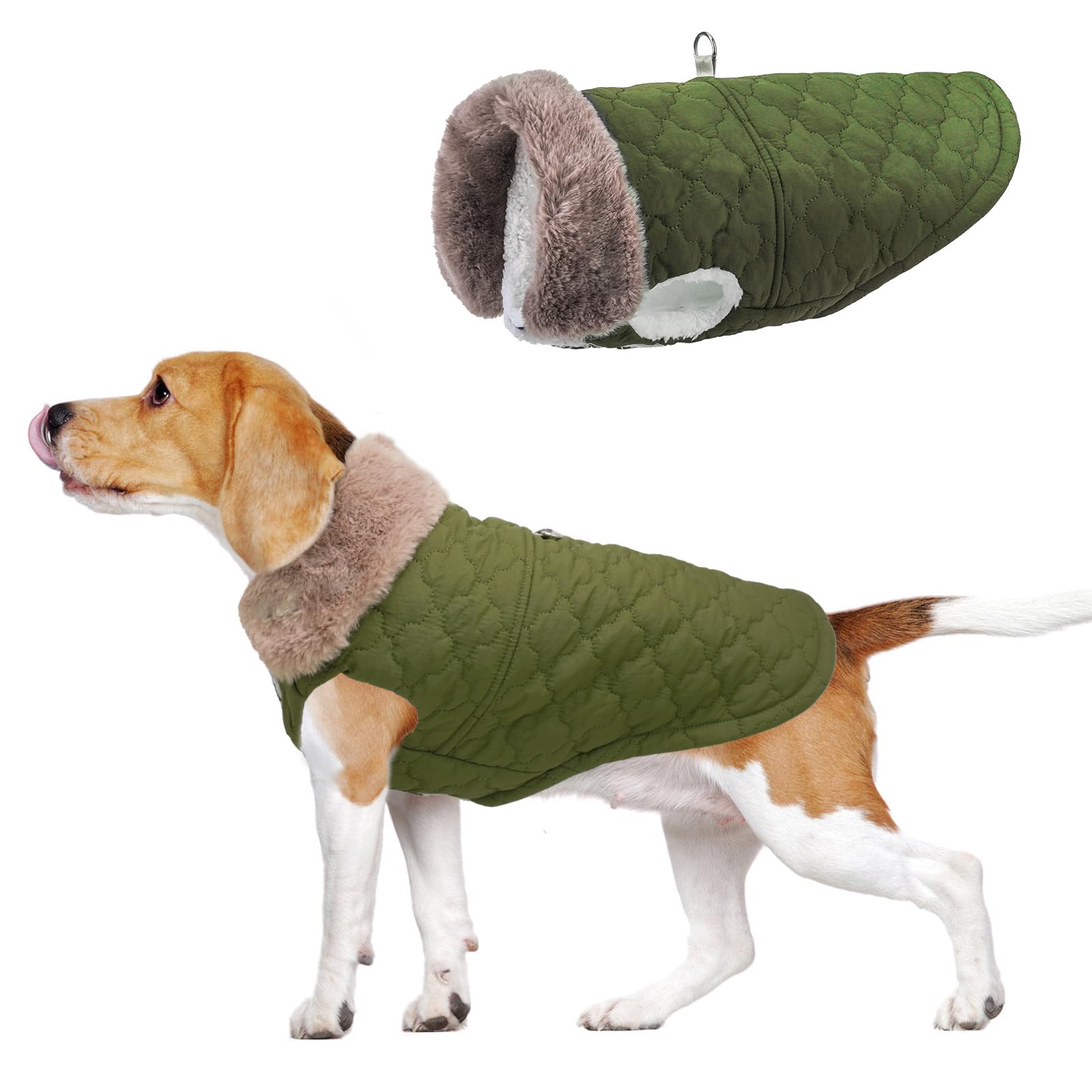 BEAUTYZOO Warm Dog Puffer Jacket Vest, Dog Winter Coat with Harness,Green L