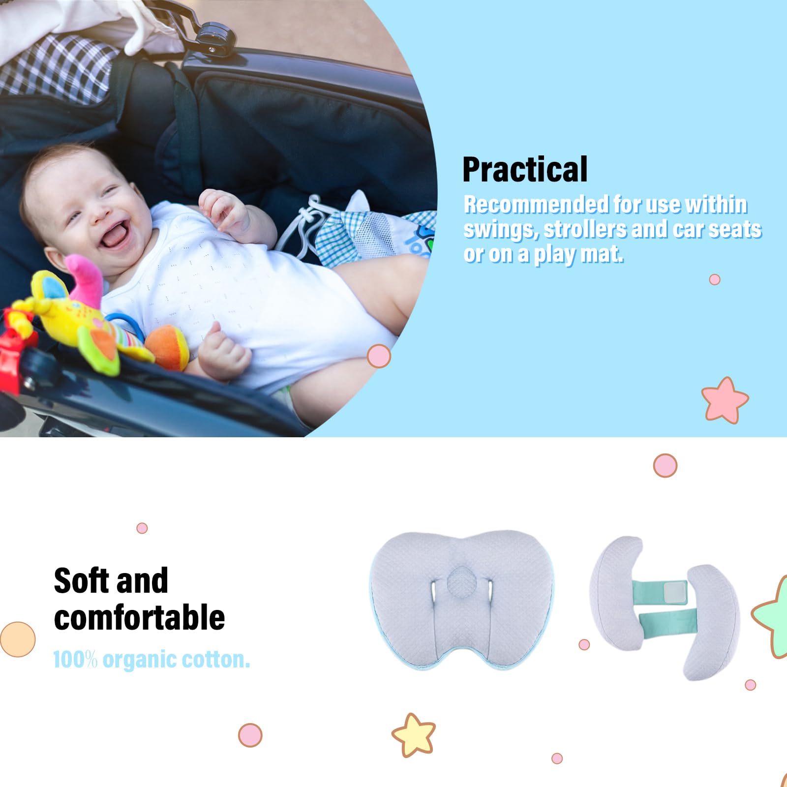 Almohada de viaje 2 en 1 mejorada para bebé, ajustable con forma de plátano, almohada de apoyo para el cuello y la cabeza, cojín de inserción para cochecito, para niños, niños pequeños,