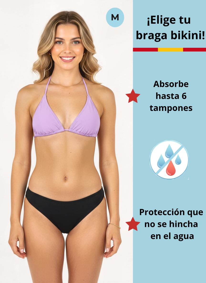 Bikini Menstrual Mujer | Parte Inferior Bañador Menstrual | Tiro Bajo, Tiro Alto y Brasileña | Absorbe sin Tampones | Tallas XS-XL
