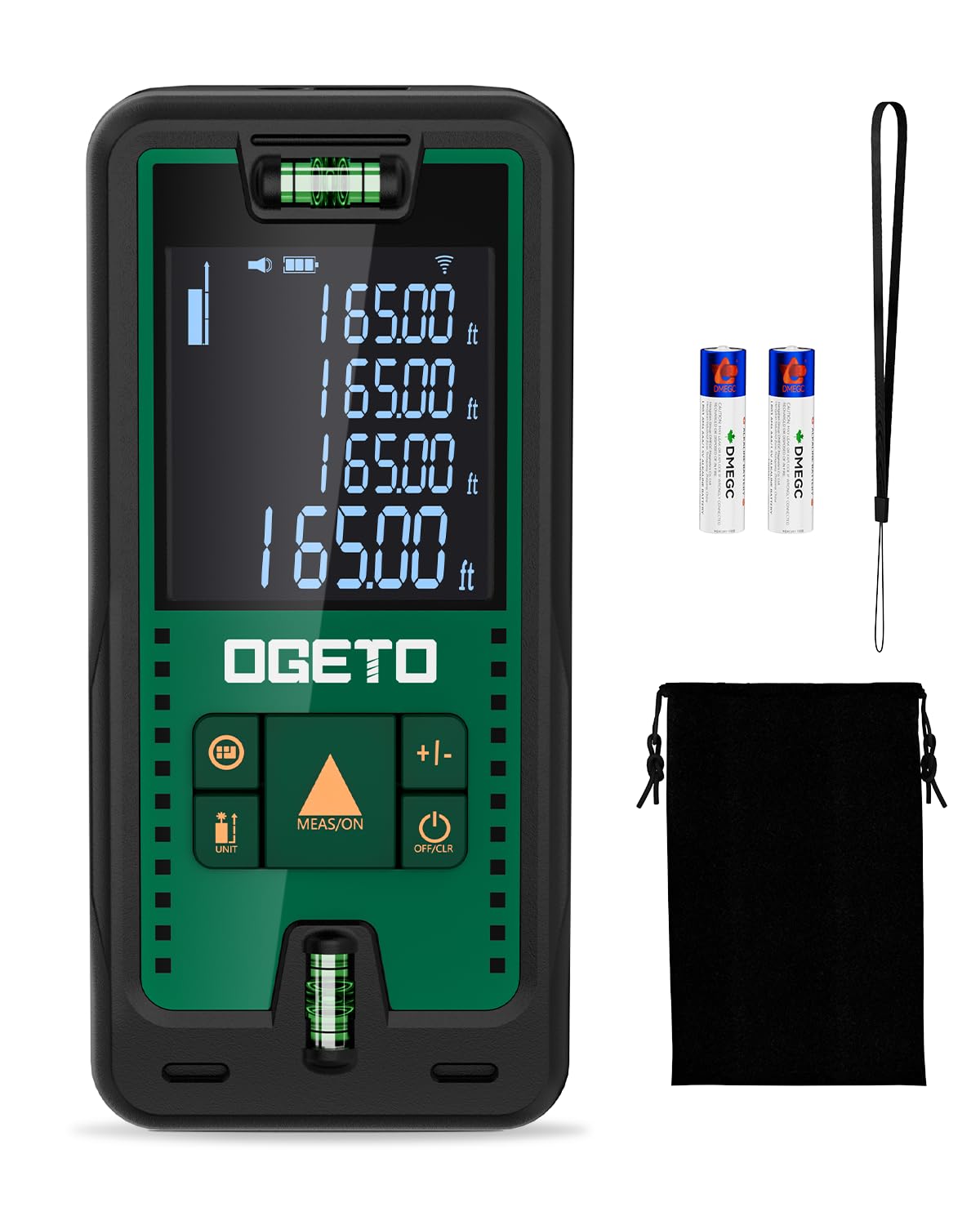 Laser Measure Device,OGETO Laser Distance Meter IP54 Portable Digital Measure Tool Range Finder with Bubble Levels and Large LCD Backlit