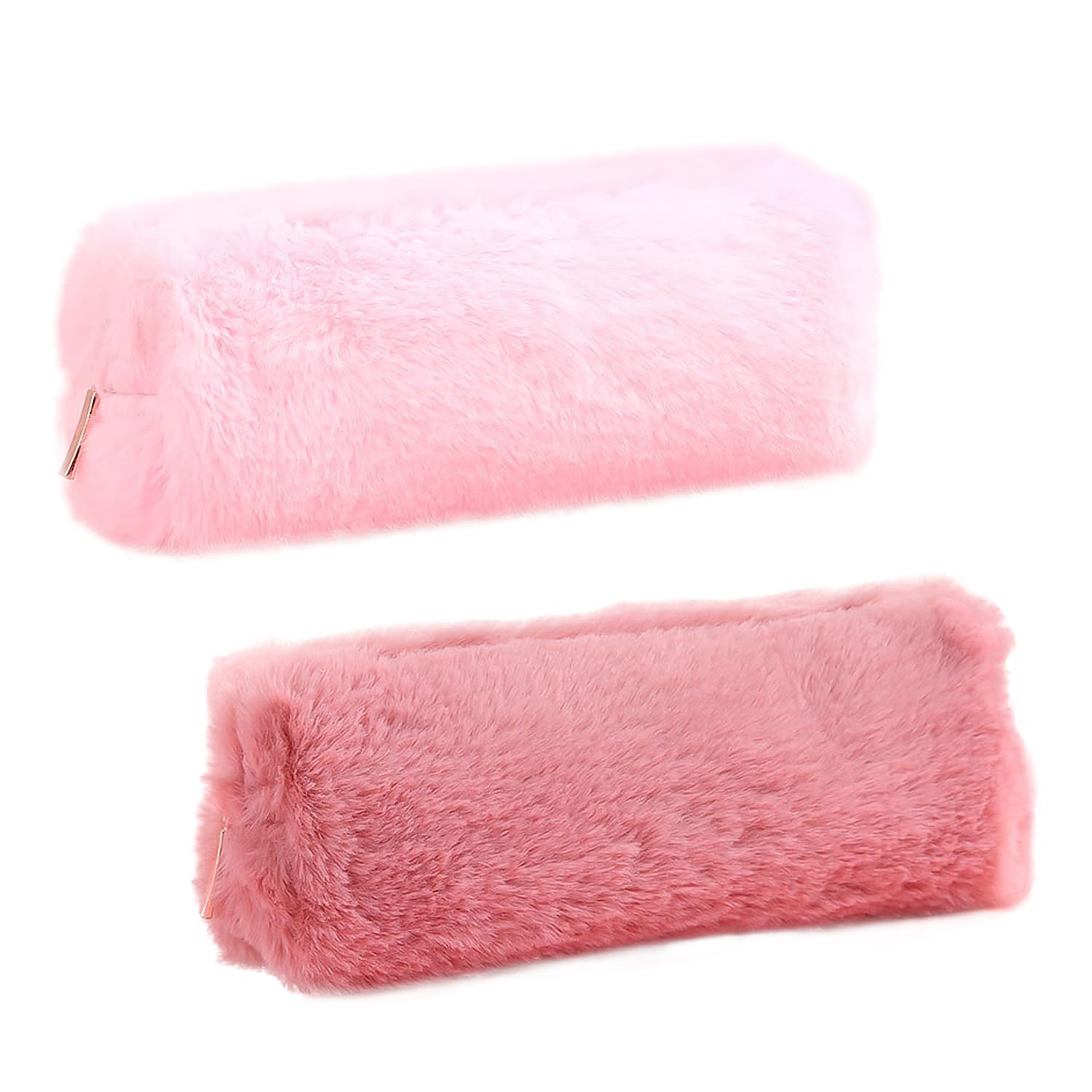 White Fluffy Pencil Case, Cute Plush Bag for Girls Suitable for School, Work, Travel (Pink, Bean Paste Powder)
