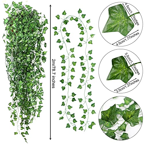 JPSOR 24pcs 158 Feet Fake Ivy Leaves Fake Vines Artificial Ivy, Silk Ivy Garland Greenery Hanging Plants Vines for Room Party Indoor Decor, Wedding Wall Decor Outdoor