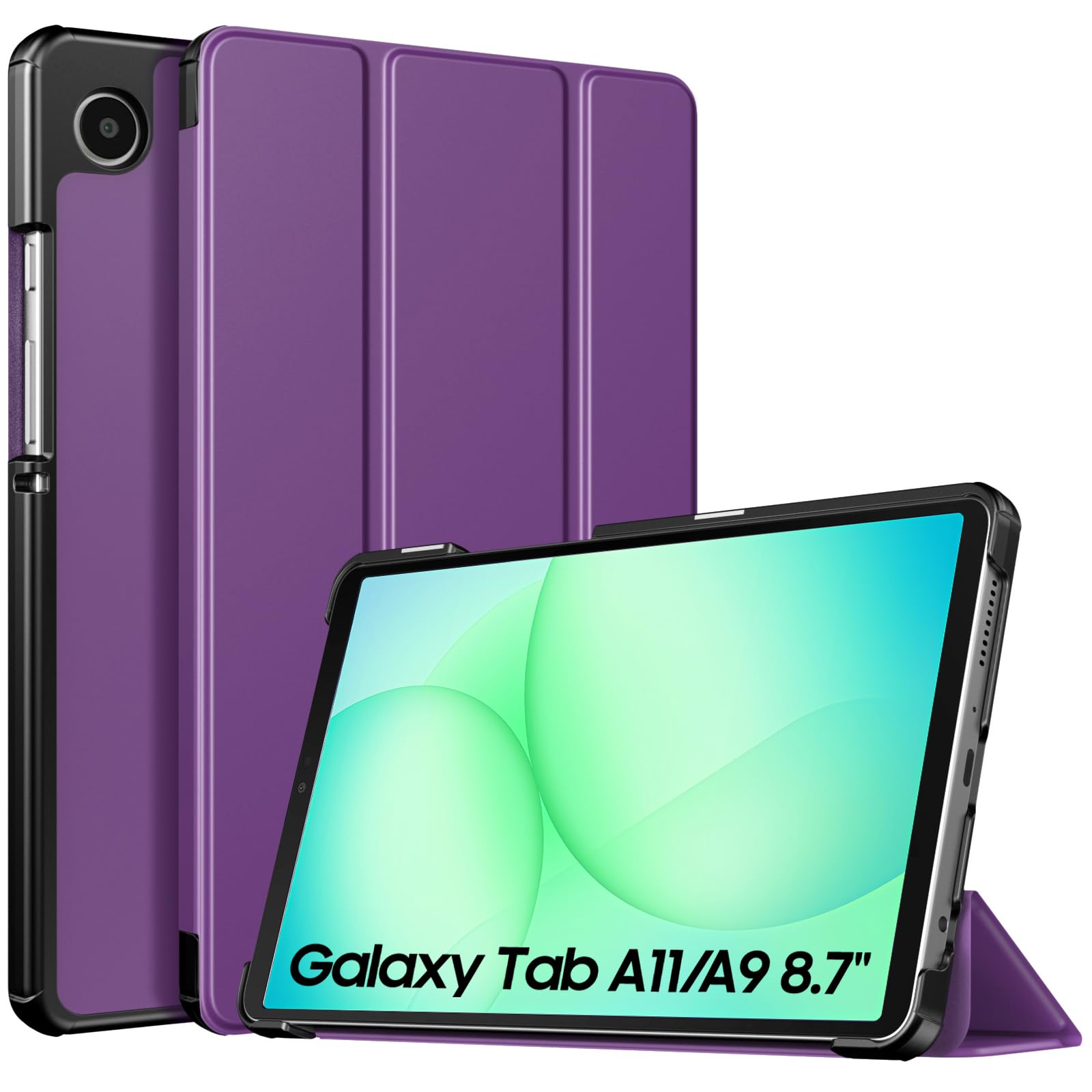 TiMOVO Hülle Kompatibel mit Samsung Galaxy Tab A11/A9 8,7 Zoll (2025/2023), Schlank Leicht Schutzhülle mit Ständer & Harter Rückseite, Purpurschwarz
