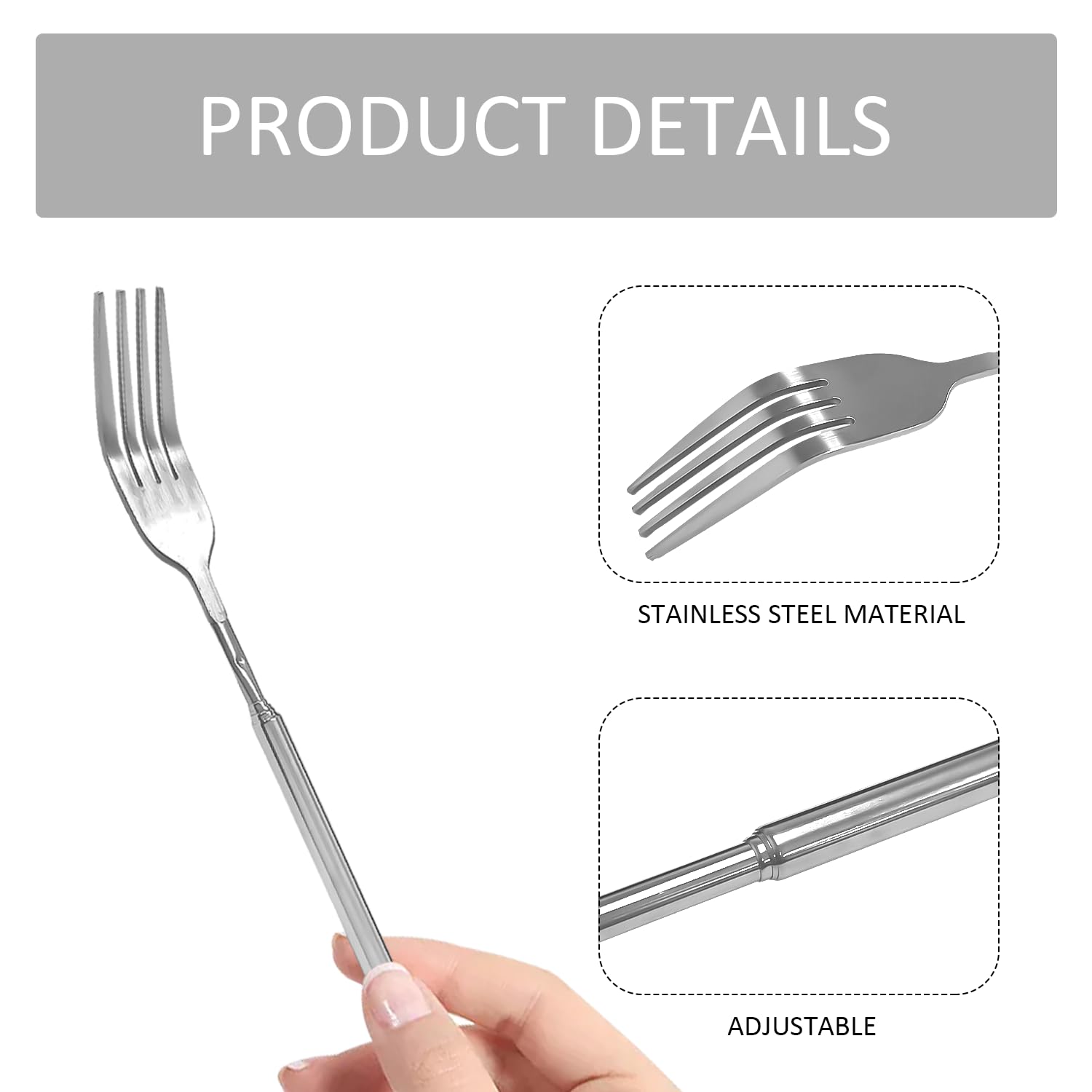 Forchetta Telescopica in Acciaio Inox Multifunzionale da 8,7 a 25,43 Pollici - Set da Cucina e Barbecue con Cucchiai